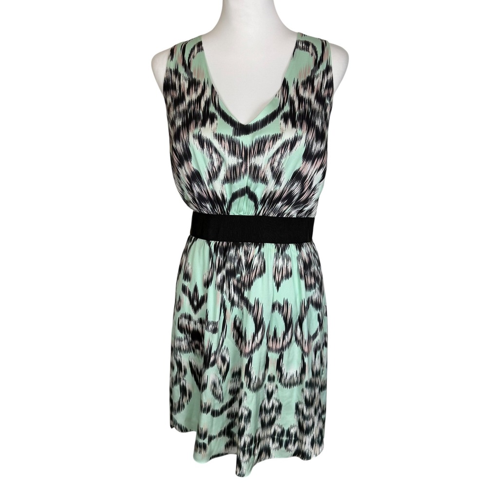 Milly of New York Mint‎ Green Ikat Silk Blend Sleeveless V-Neck Dress Size 10